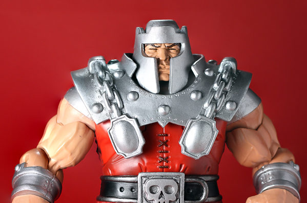 Ram Man’s upper body on a red background