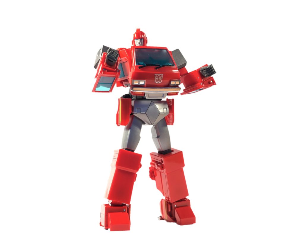 Masterpiece Ironhide in red with his both hands lifted