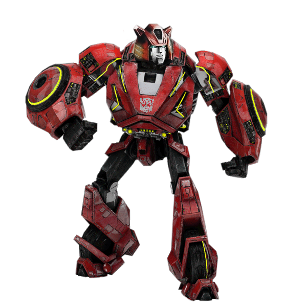 Red Generation 1 Autobot Cliffjumper with his left foot forward