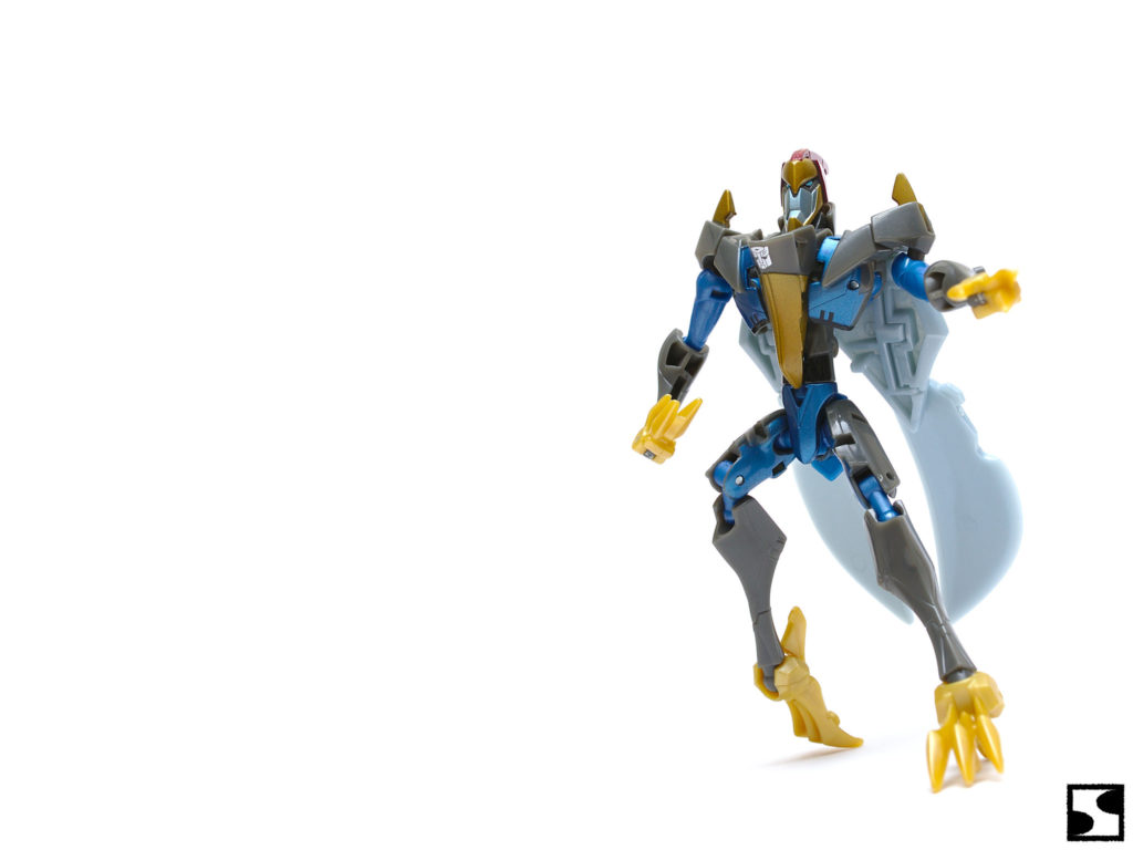 Dinobot Swoop with his right foot on tiptoe