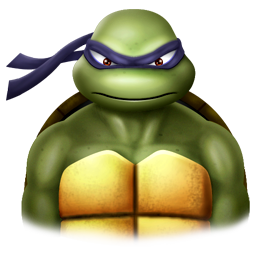 Angry Ninja Turtle Donatello wearing a purple face mask over his eyes