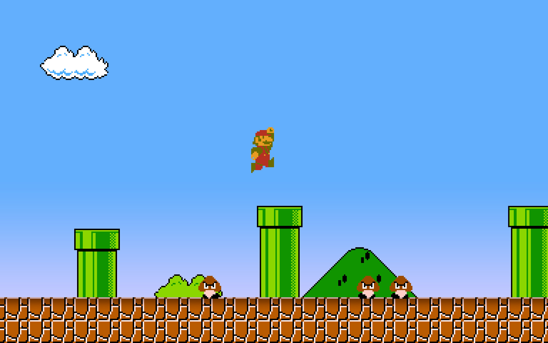 Super Mario jumping in Super Mario Brothers for NES