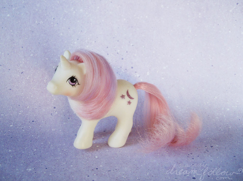 White Unicorn Pony with a horn and moon and stars on her hips