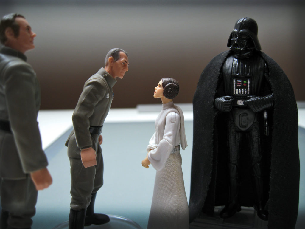 talking toy figures of Admiral Motti with Princess Leia