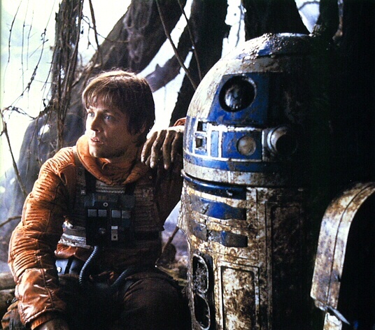Luke Skywalker with R2 D2 full of dirt