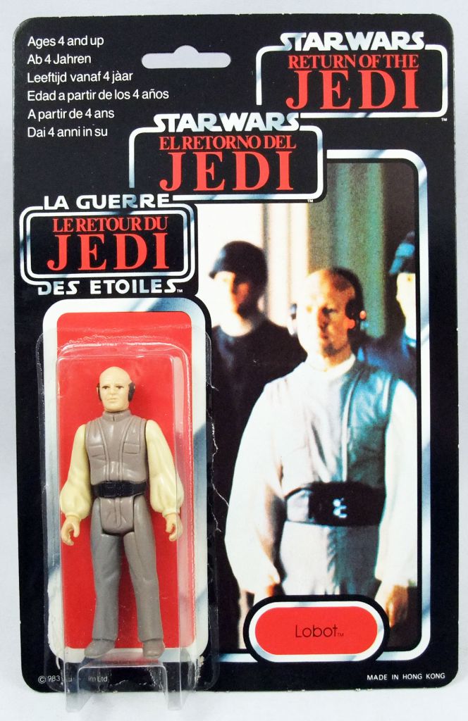 Star Wars Jedi toy Lobot inside a transparent packaging