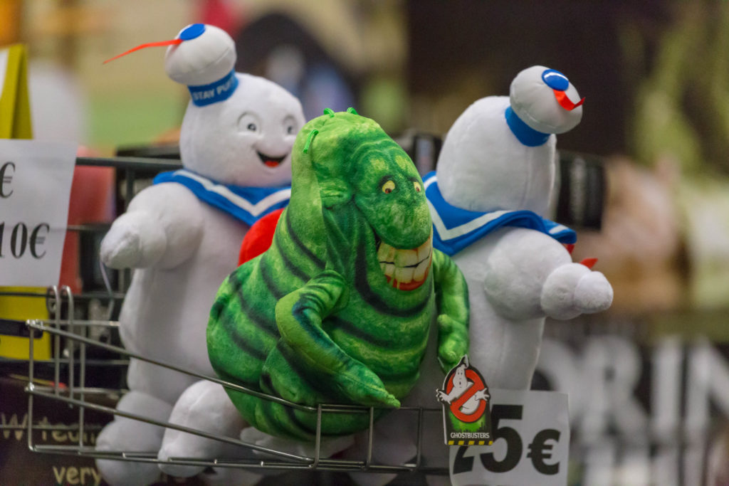 Stuffed toys of two Stay-Puft Marshmallow Man and Slimer
