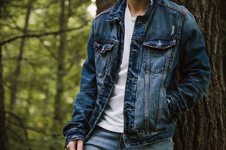 A man wearing a denim jacket and denim pants