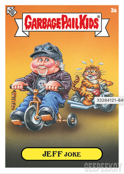 Jeff Joke Tiger King Garbage Pail Kid Card with Jeff on a tricycle