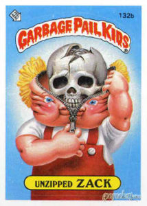 1985 Garbage Pail Kids Card #132b Unzipped Zack