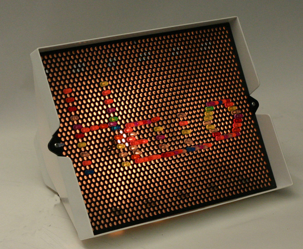 The word Hello in a lite brite toy