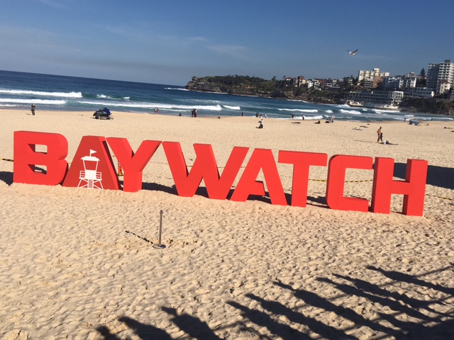 big letter display of Baywatch in the shore