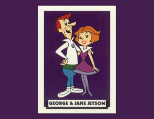 George and Jane Jetson on a purple background